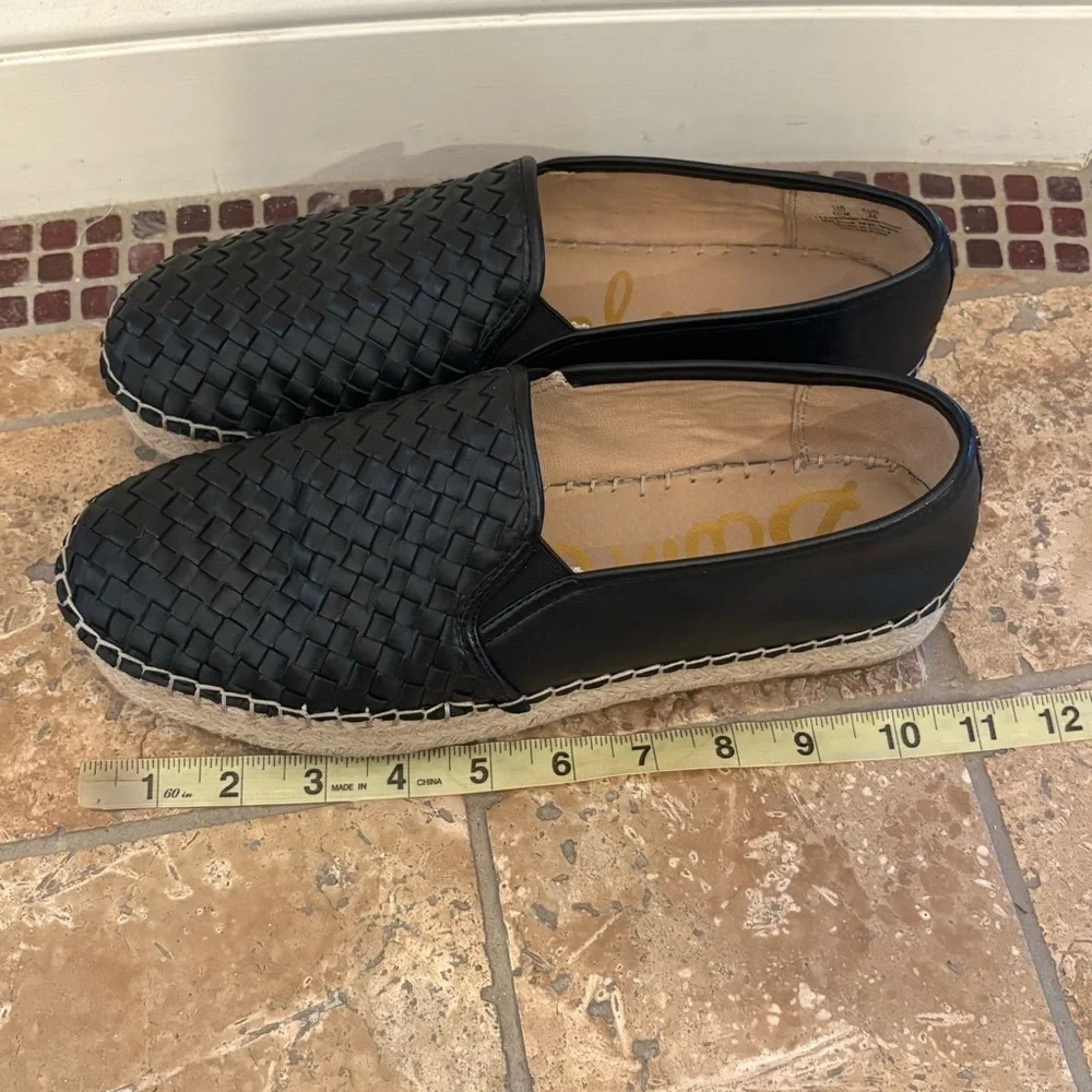 SAM EDELMAN Catherine Black Platform Woven Espadrille Slip-On Shoes Size 10M